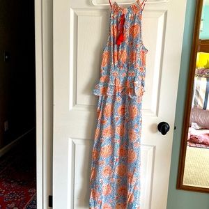Banjanan orange and blue block print slip dress